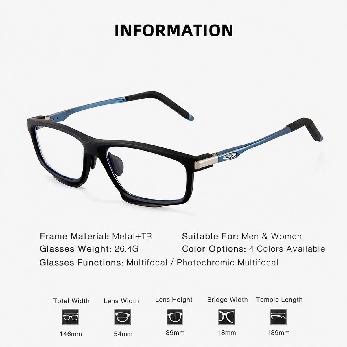 SPORTS OUTDOOR ALUMINUM MAGNESIUM ULTRA-LIGHT COLOR-CHANGING MULTI-FOCAL READING GLASSES